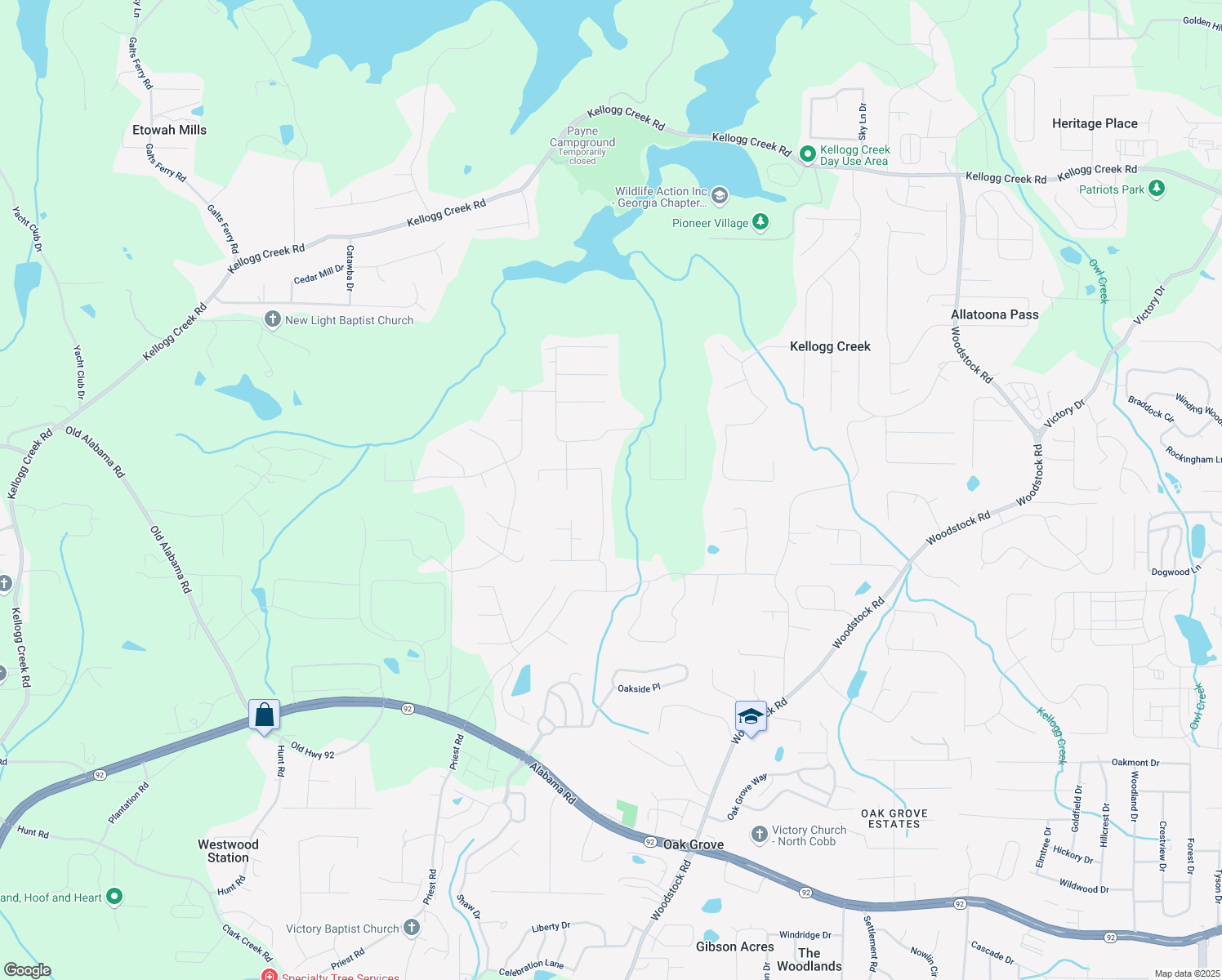 map of restaurants, bars, coffee shops, grocery stores, and more near 6222 Westridge Trce in Acworth