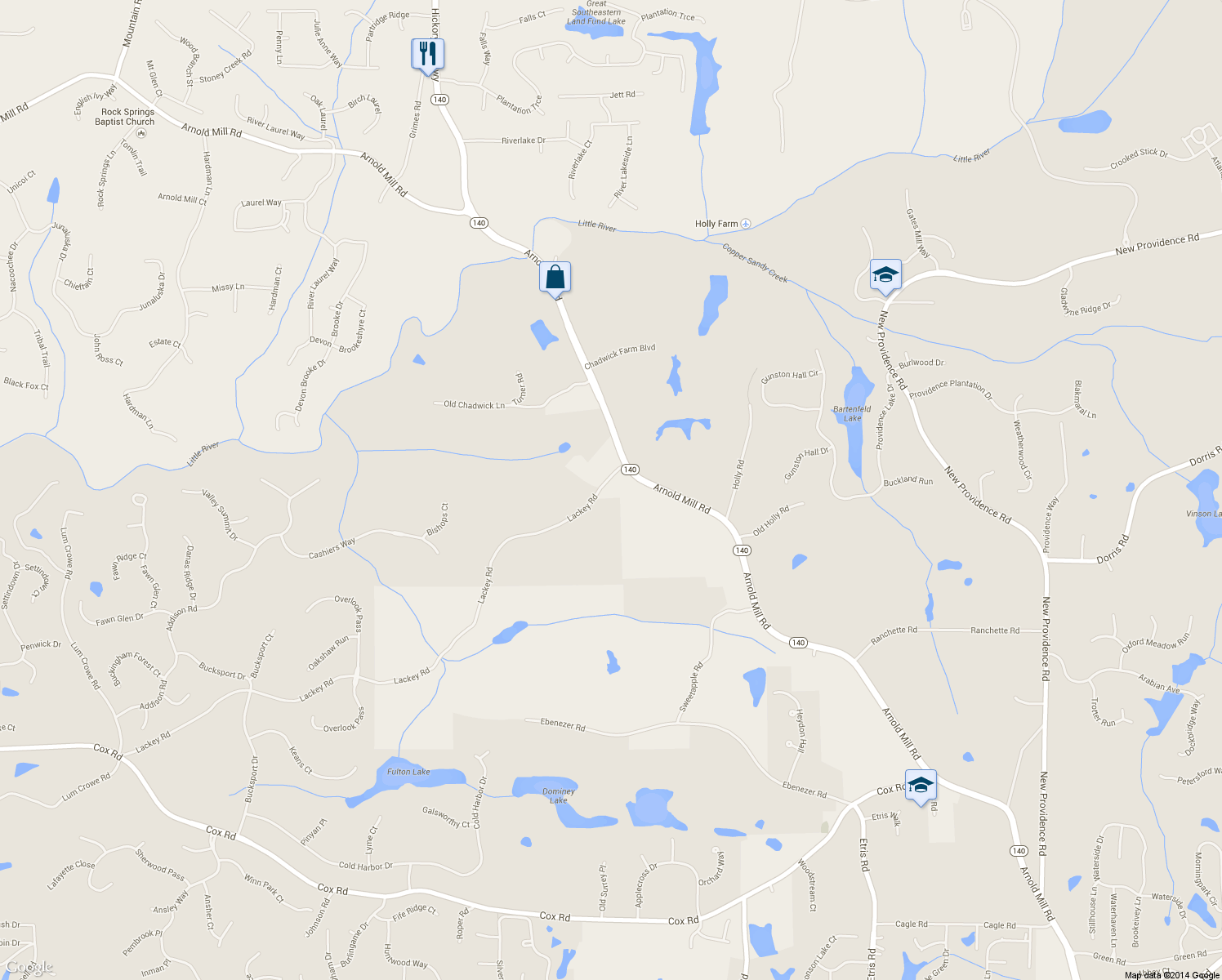 map of restaurants, bars, coffee shops, grocery stores, and more near 745 Lackey Rd in Roswell