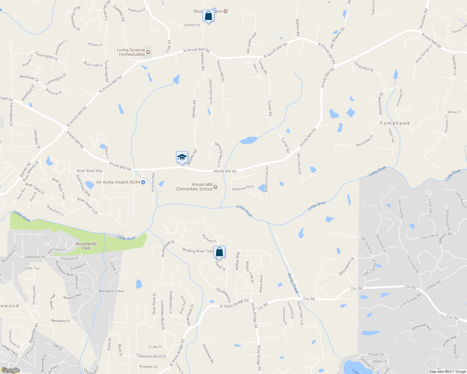 map of restaurants, bars, coffee shops, grocery stores, and more near 233 Millstone Parkway in Woodstock