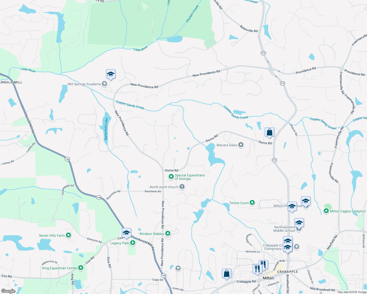 map of restaurants, bars, coffee shops, grocery stores, and more near 170 Dorris Road in Alpharetta