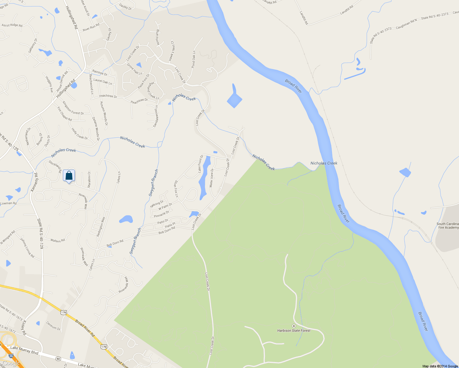 map of restaurants, bars, coffee shops, grocery stores, and more near 413 Lost Creek Drive in Columbia