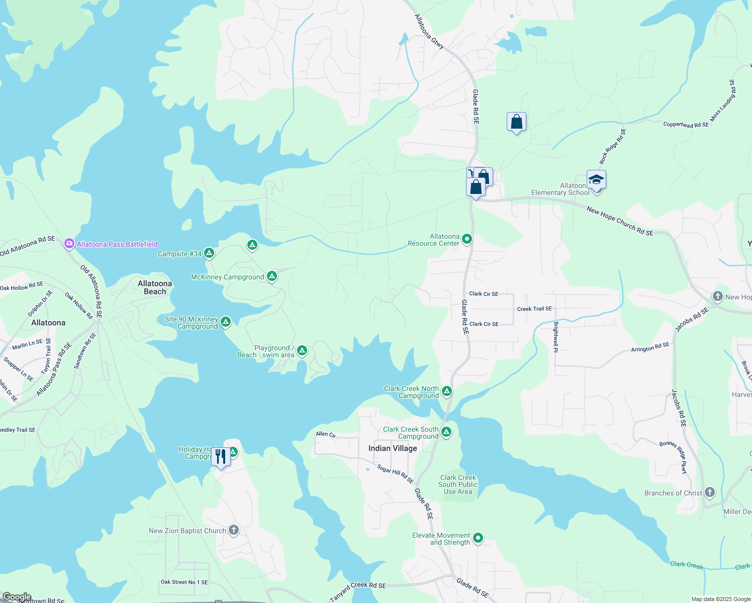 map of restaurants, bars, coffee shops, grocery stores, and more near 7 Colonial Club Drive in Acworth