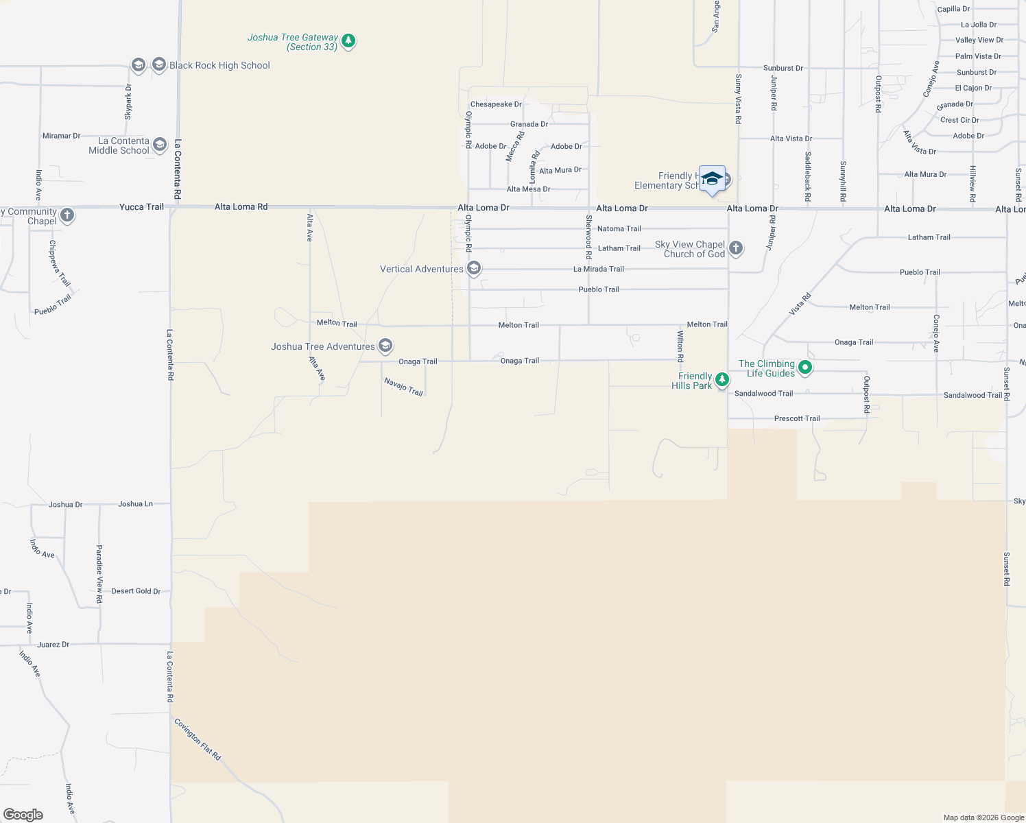 map of restaurants, bars, coffee shops, grocery stores, and more near in Joshua Tree