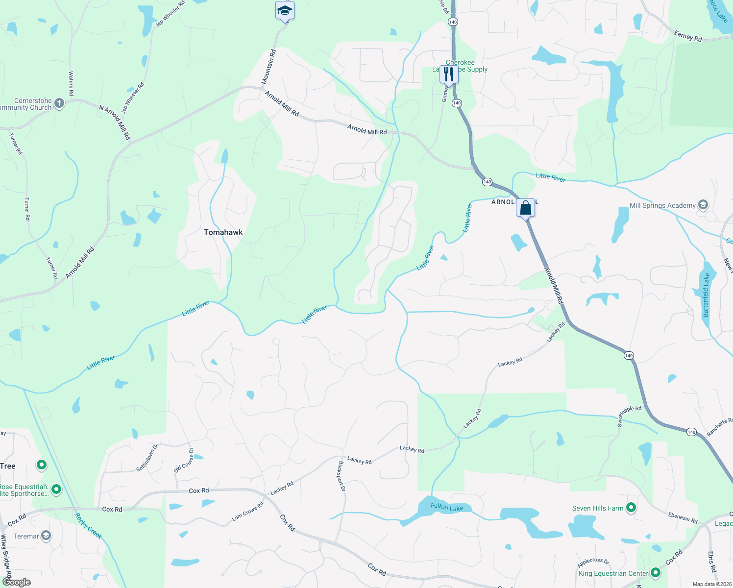 map of restaurants, bars, coffee shops, grocery stores, and more near 701 Laurel Ridge Way in Woodstock