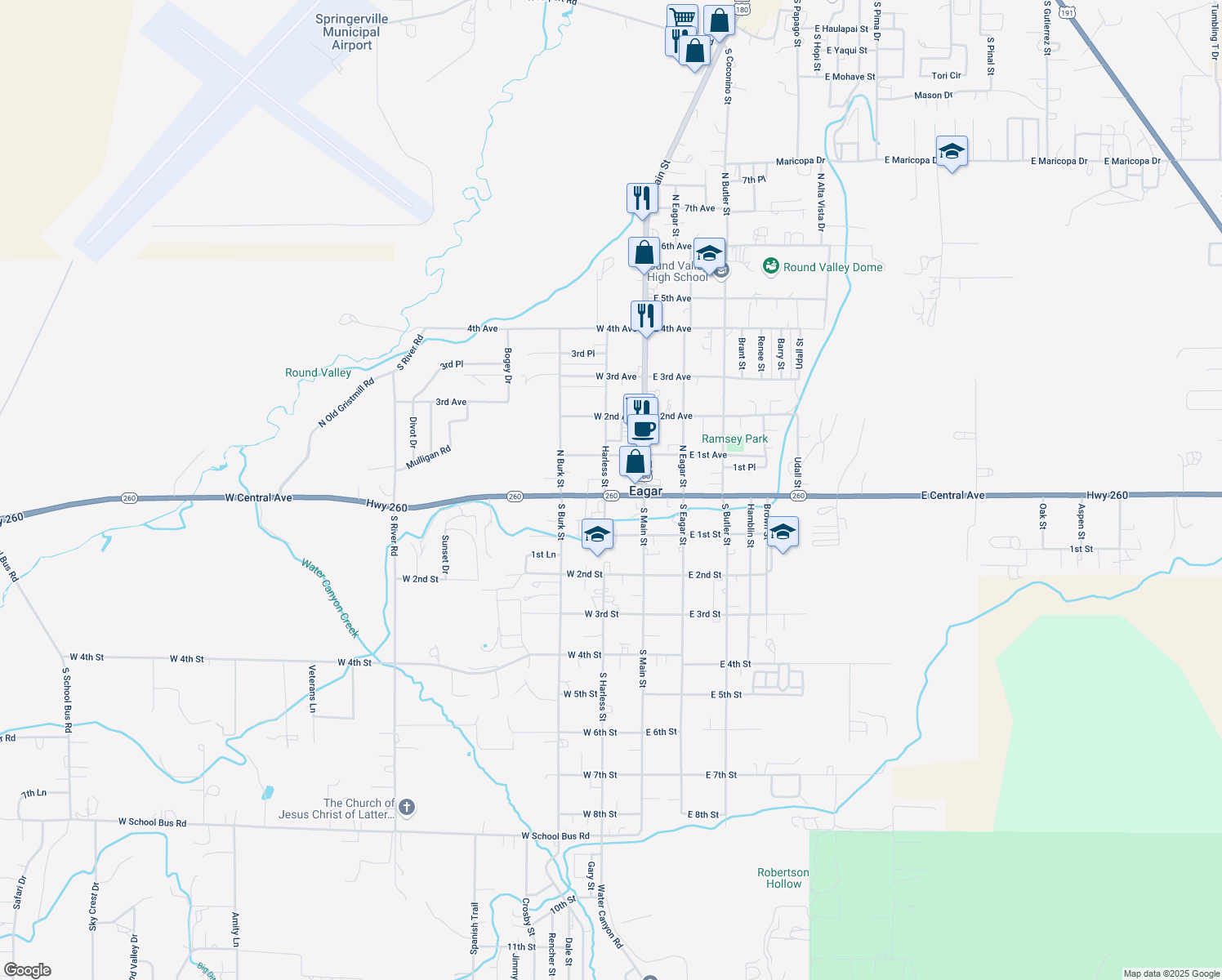 map of restaurants, bars, coffee shops, grocery stores, and more near 90 West Central Avenue in Eagar
