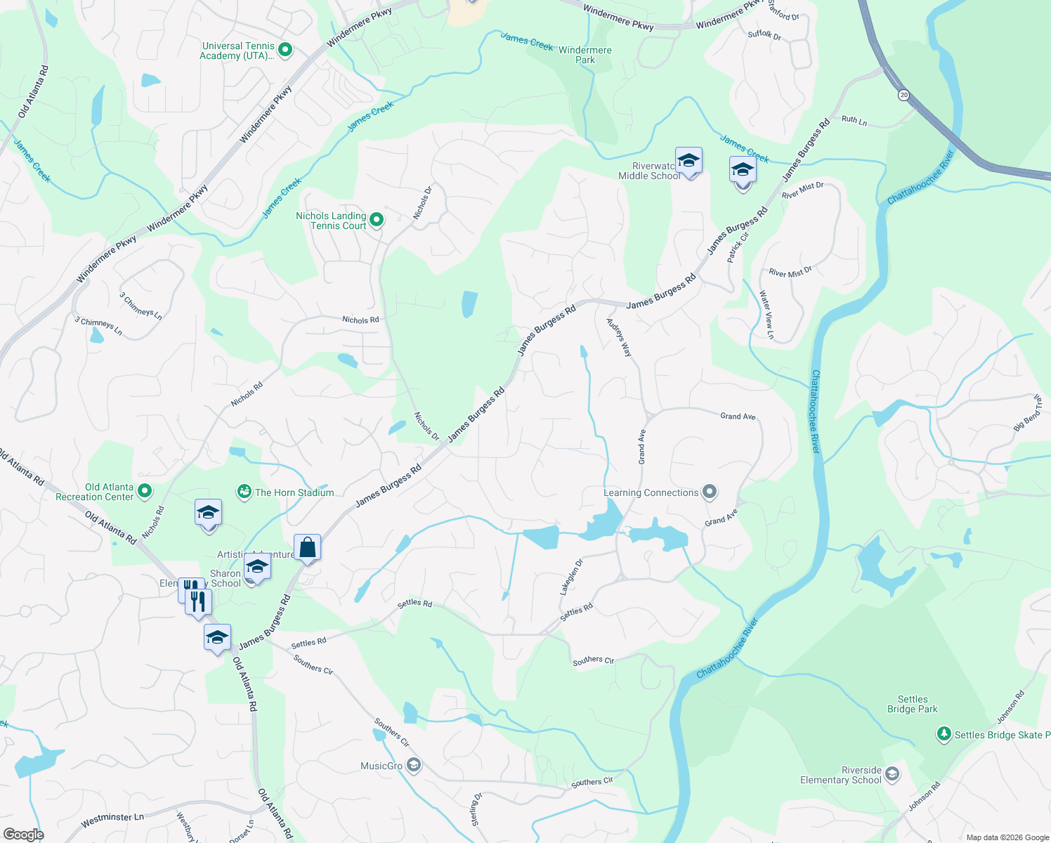 map of restaurants, bars, coffee shops, grocery stores, and more near 1650 Winning Colors Ct in Suwanee