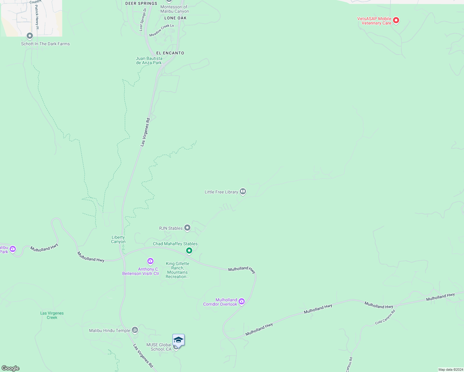 map of restaurants, bars, coffee shops, grocery stores, and more near 2681 Country Ridge Road in Calabasas