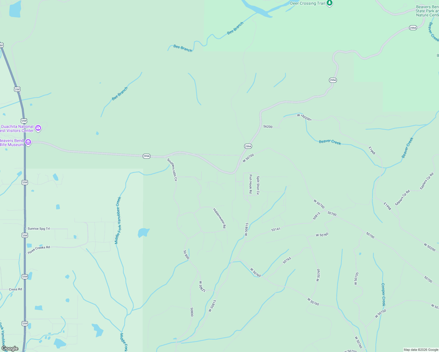 map of restaurants, bars, coffee shops, grocery stores, and more near 32 Paddlefish Road in Broken Bow