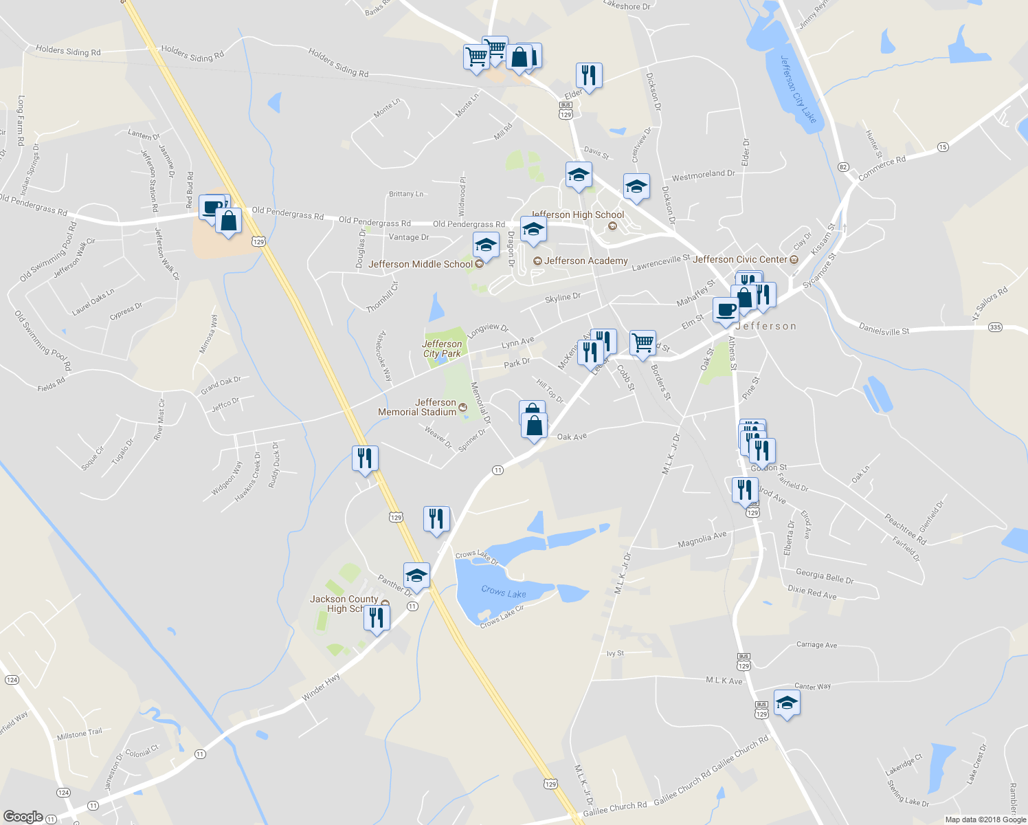 map of restaurants, bars, coffee shops, grocery stores, and more near 91 Johnson Street in Jefferson