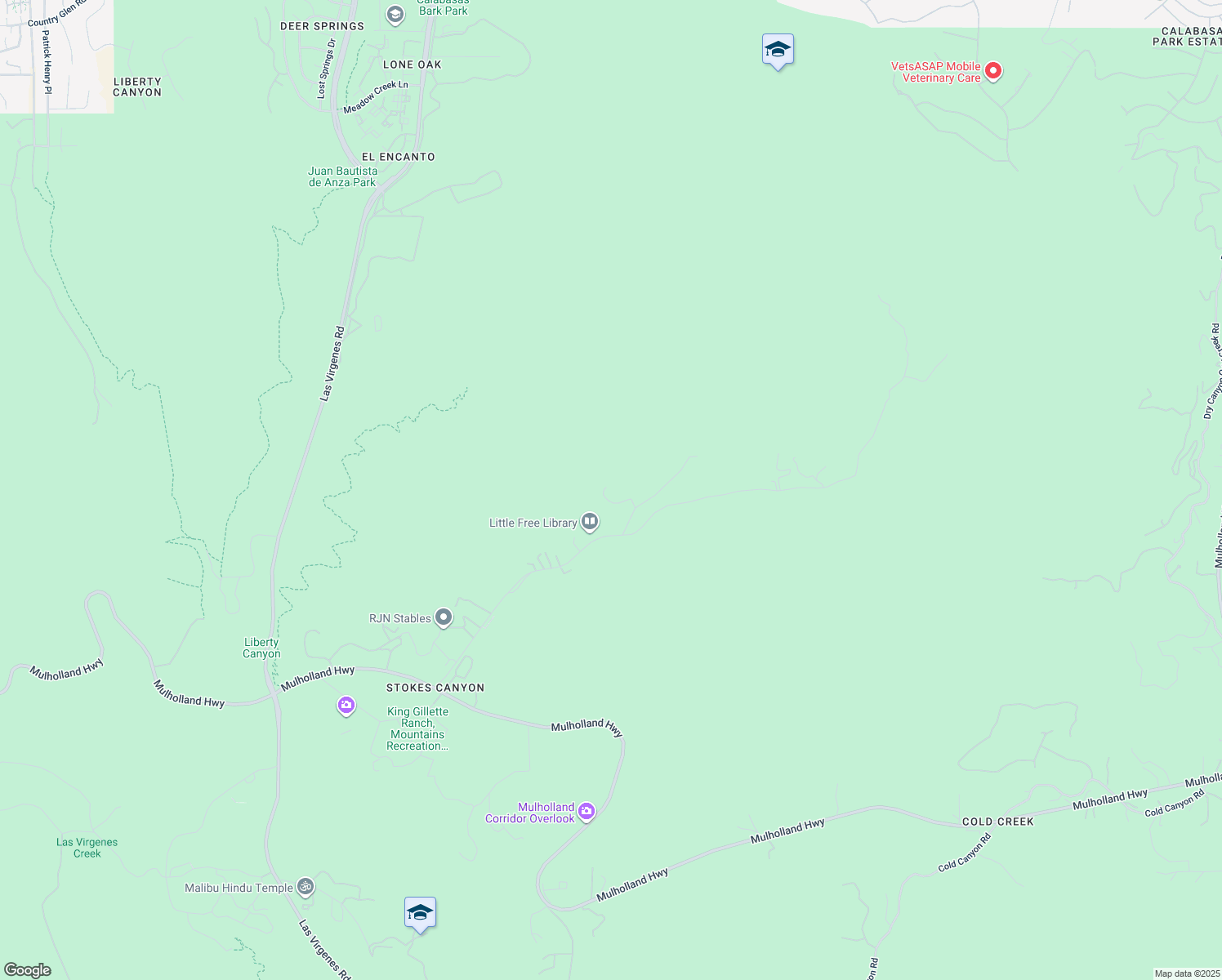 map of restaurants, bars, coffee shops, grocery stores, and more near 2681 Country Ridge Road in Calabasas
