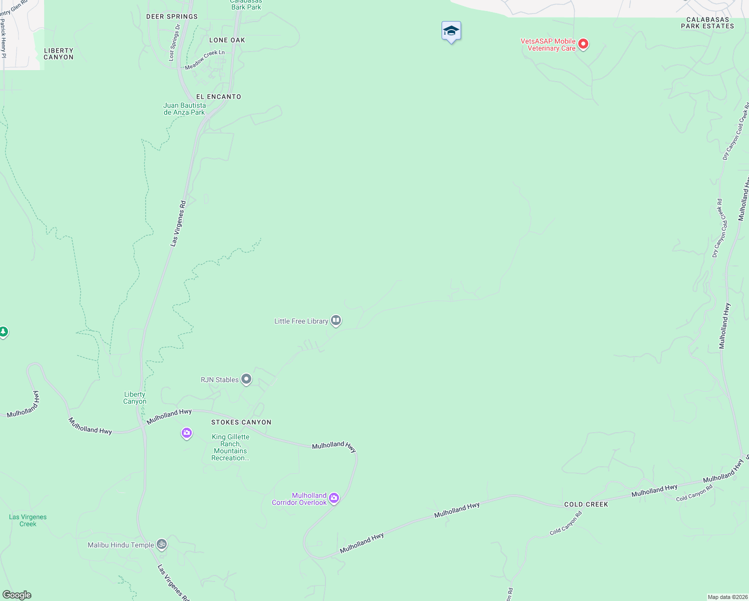 map of restaurants, bars, coffee shops, grocery stores, and more near 2691 Country Ridge Road in Calabasas