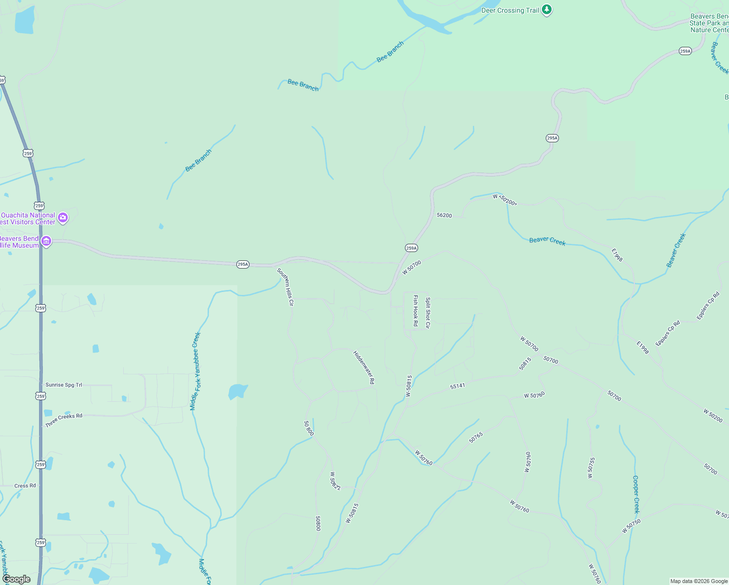 map of restaurants, bars, coffee shops, grocery stores, and more near 32 Paddlefish Road in Broken Bow