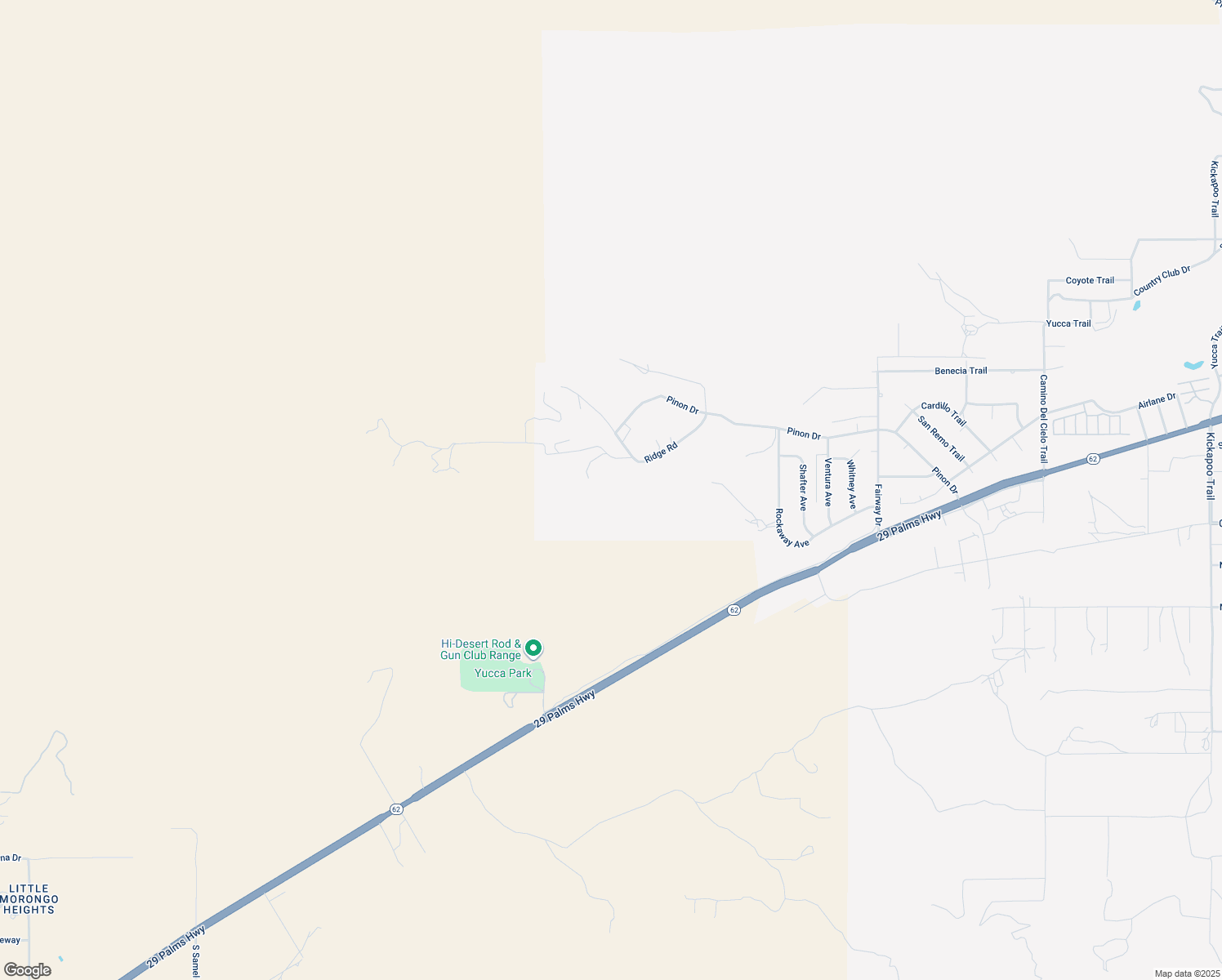 map of restaurants, bars, coffee shops, grocery stores, and more near 53935 Ridge Road in Yucca Valley