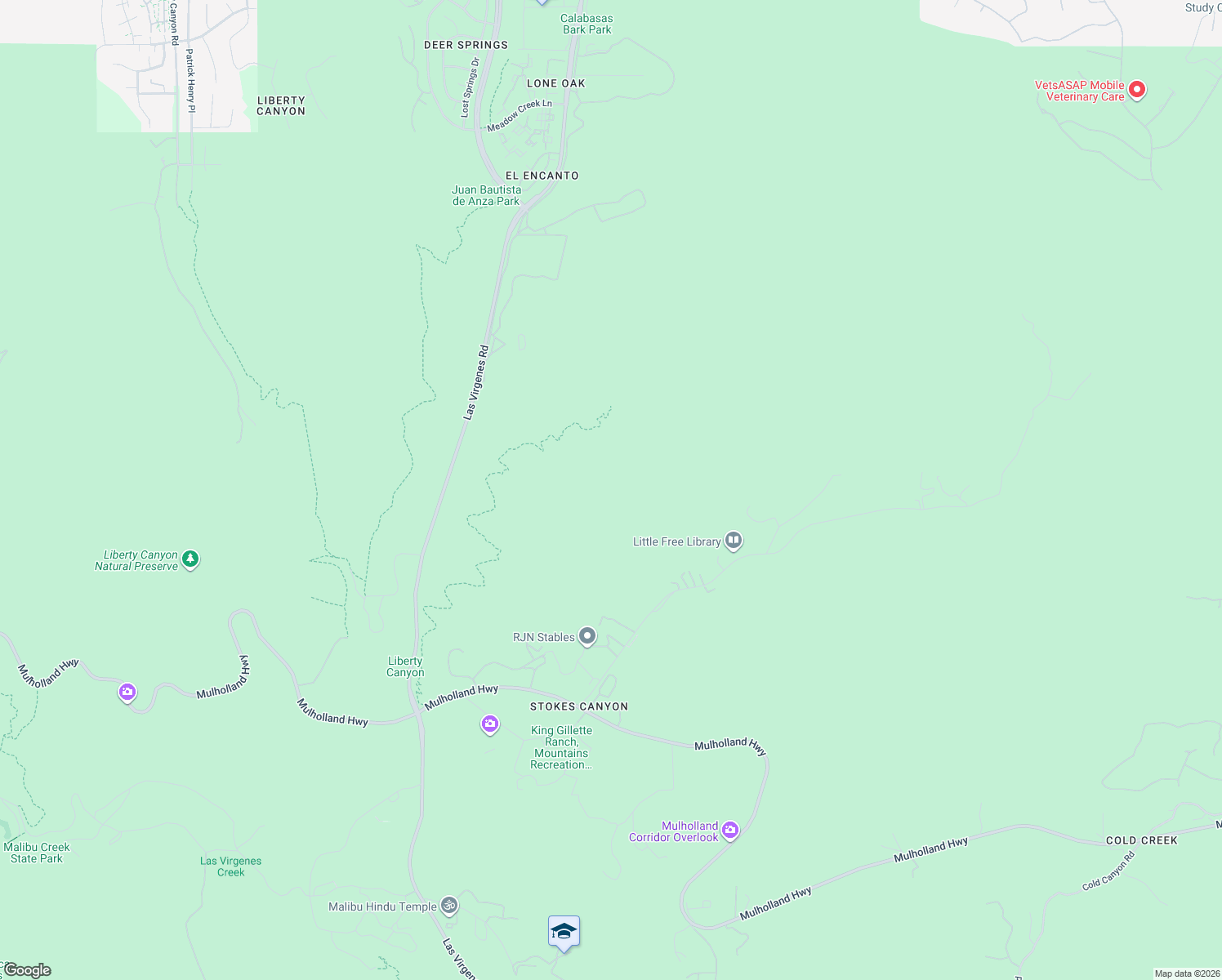map of restaurants, bars, coffee shops, grocery stores, and more near 2372 Stokes Canyon Road in Calabasas