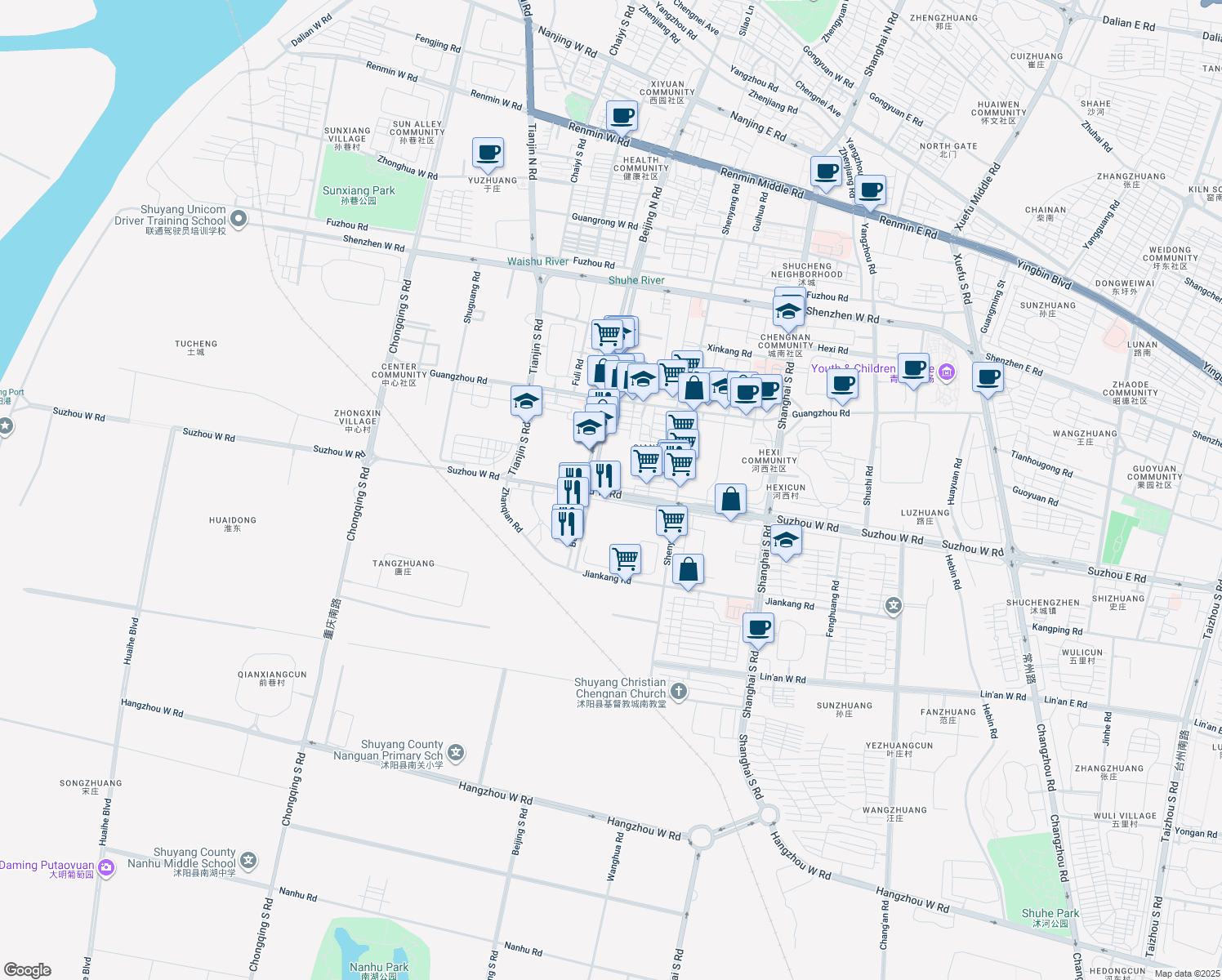 map of restaurants, bars, coffee shops, grocery stores, and more near in Suqian