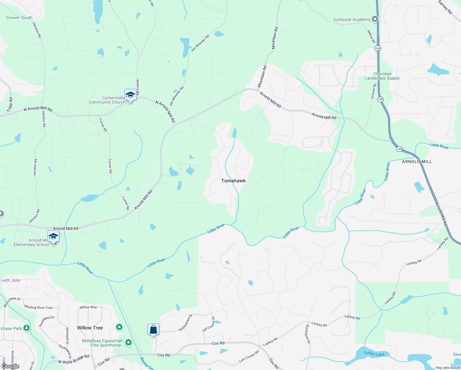 map of restaurants, bars, coffee shops, grocery stores, and more near 707 Tribal Trail in Woodstock