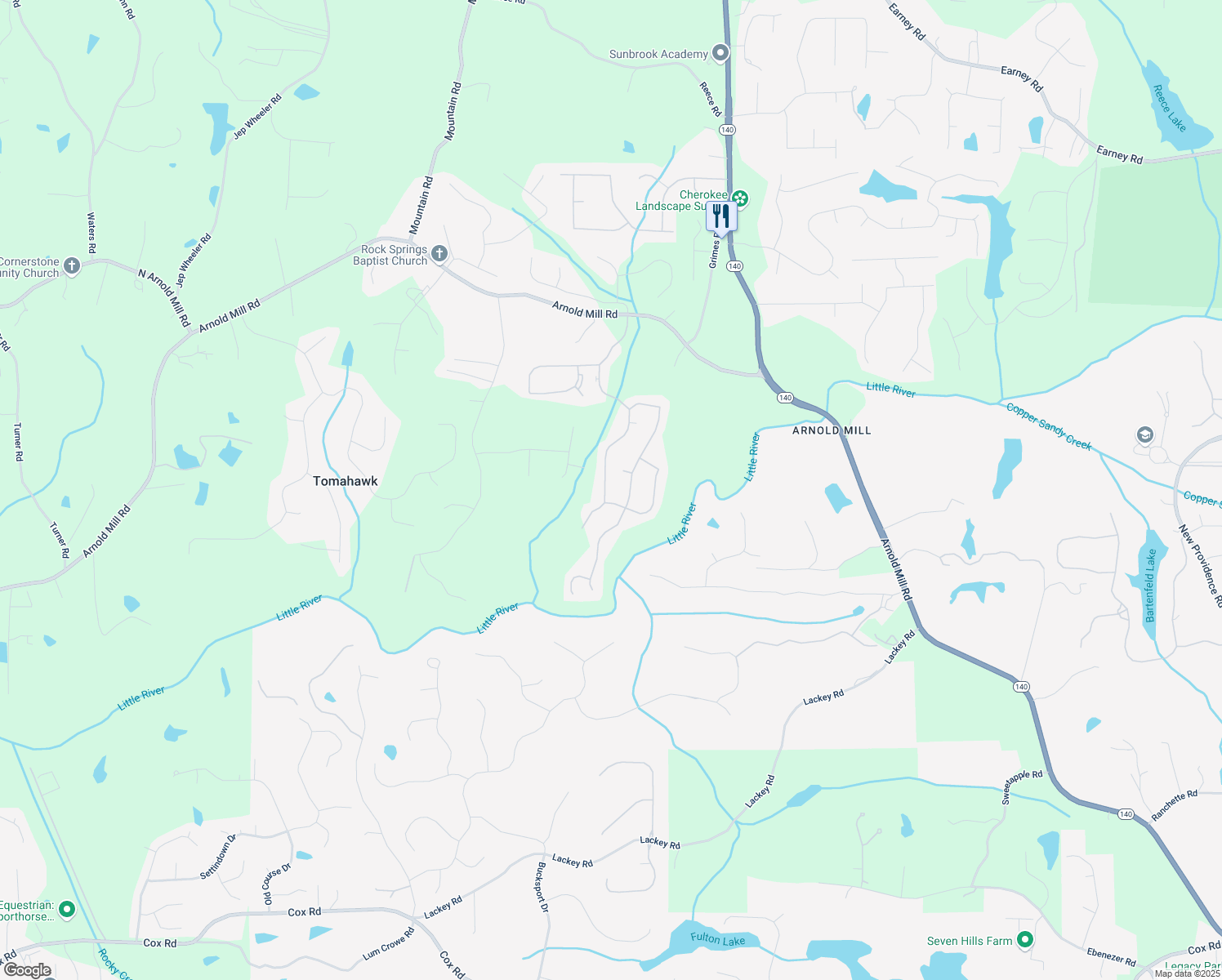 map of restaurants, bars, coffee shops, grocery stores, and more near 295 River Laurel Way in Woodstock