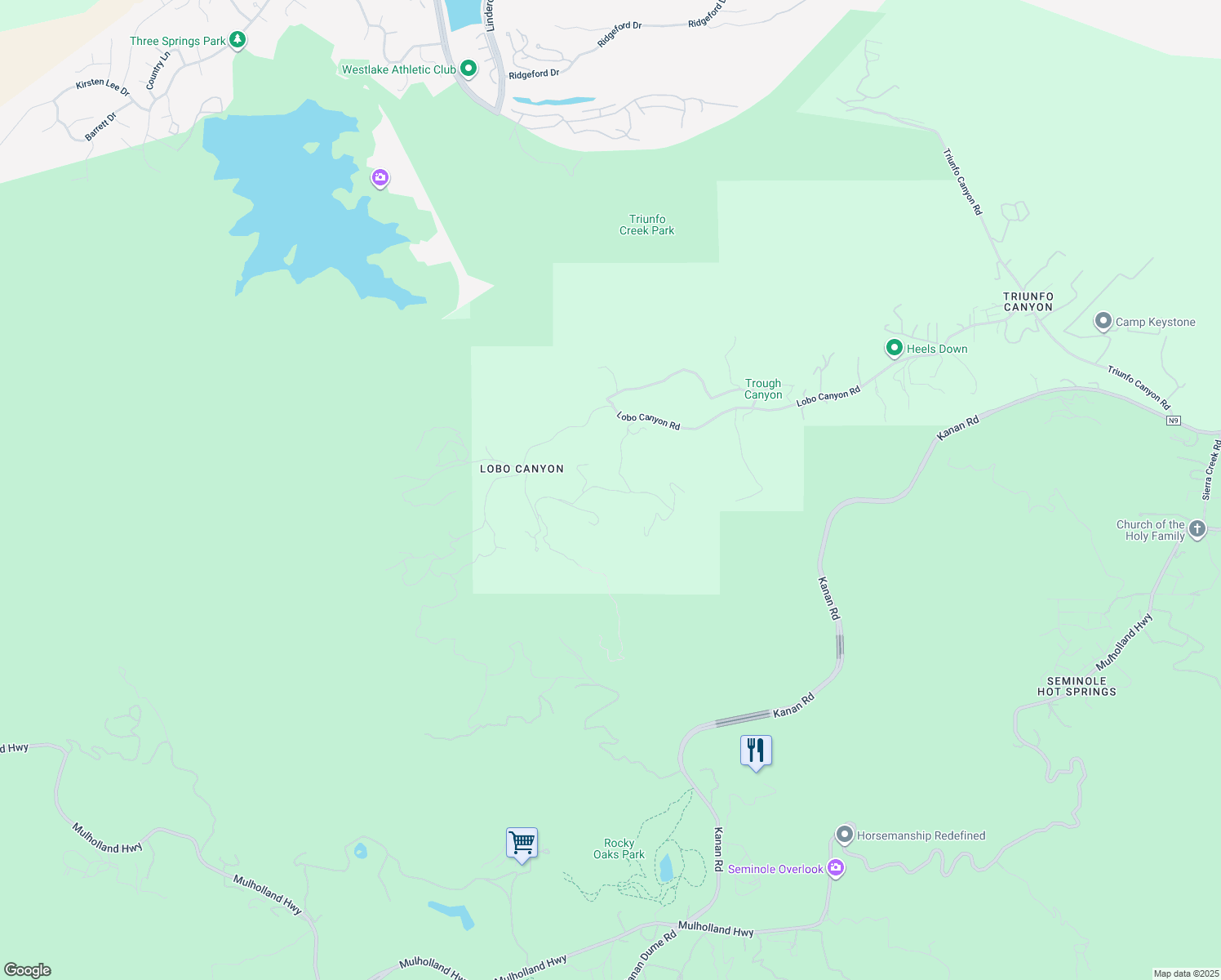 map of restaurants, bars, coffee shops, grocery stores, and more near 31830 Lobo Canyon Road in Agoura Hills