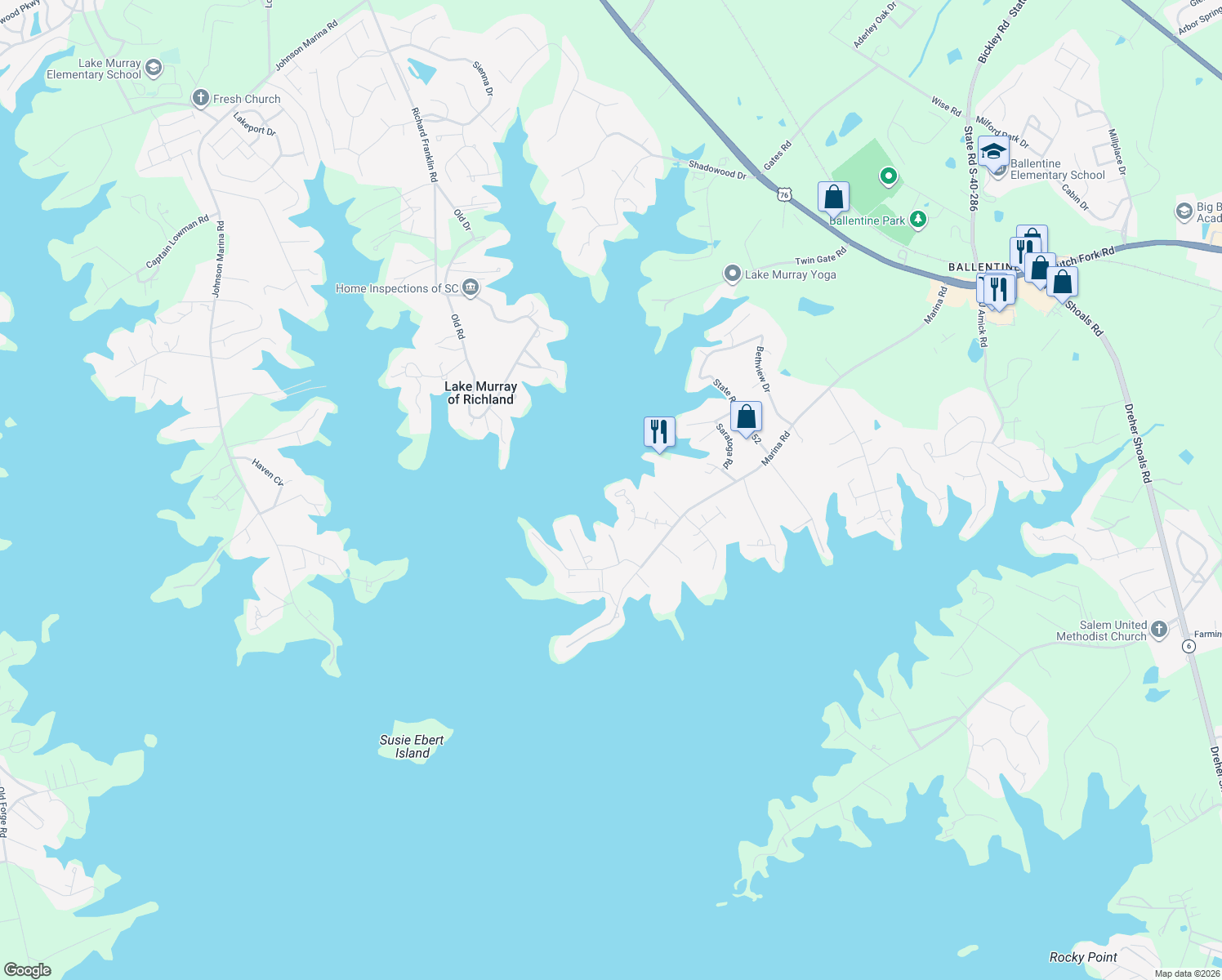 map of restaurants, bars, coffee shops, grocery stores, and more near 118 Signal Lane in Irmo