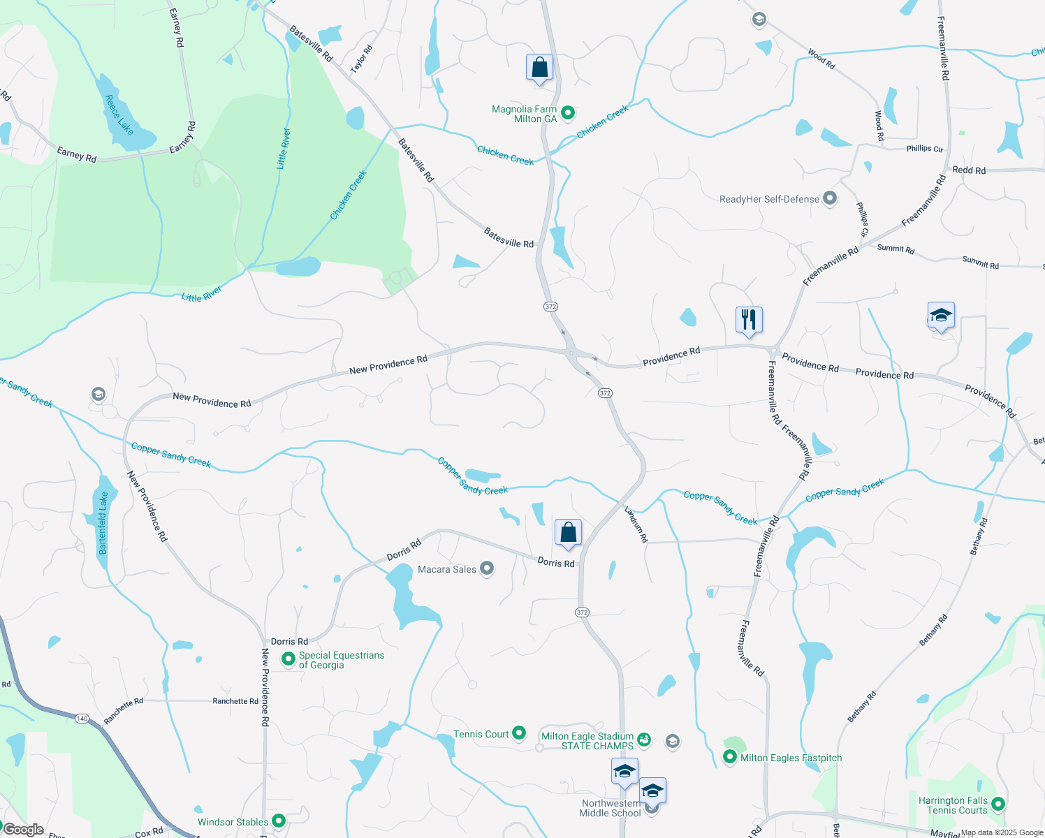 map of restaurants, bars, coffee shops, grocery stores, and more near 625 Glen National Drive in Alpharetta