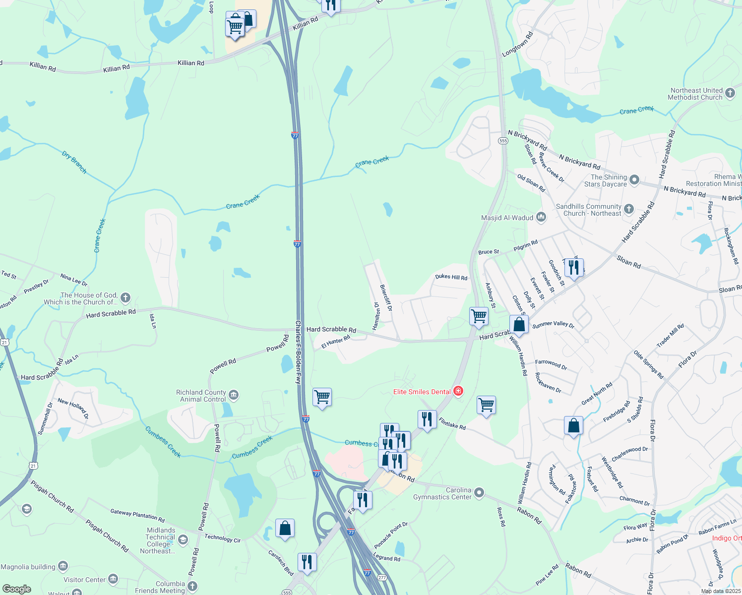 map of restaurants, bars, coffee shops, grocery stores, and more near 233 Hamilton Dr in Columbia