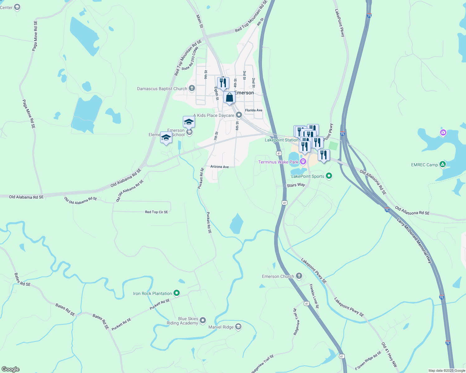 map of restaurants, bars, coffee shops, grocery stores, and more near 172 6th Street in Emerson