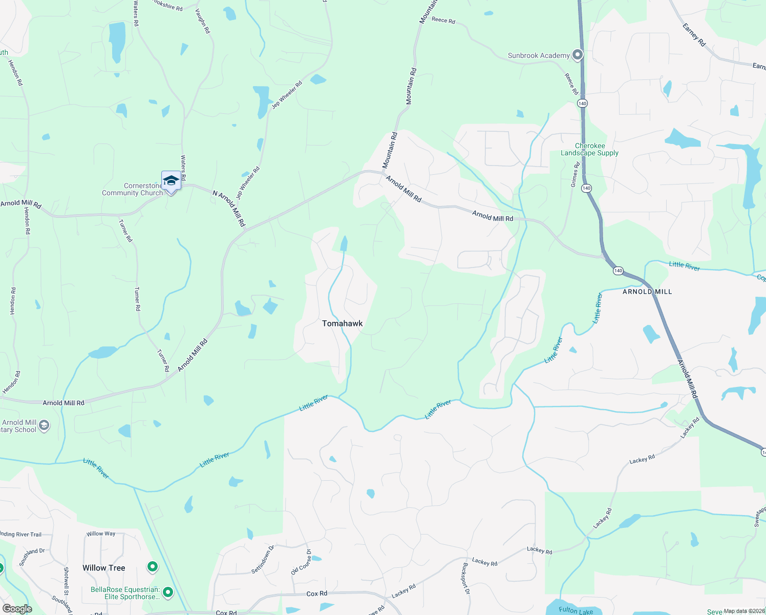 map of restaurants, bars, coffee shops, grocery stores, and more near 149 Junaluska Dr in Woodstock