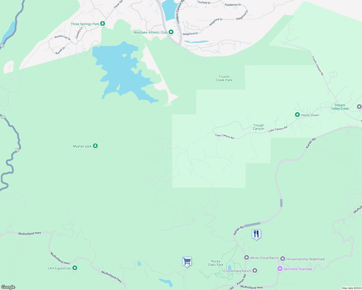 map of restaurants, bars, coffee shops, grocery stores, and more near 32067 Lobo Canyon Road in Agoura Hills