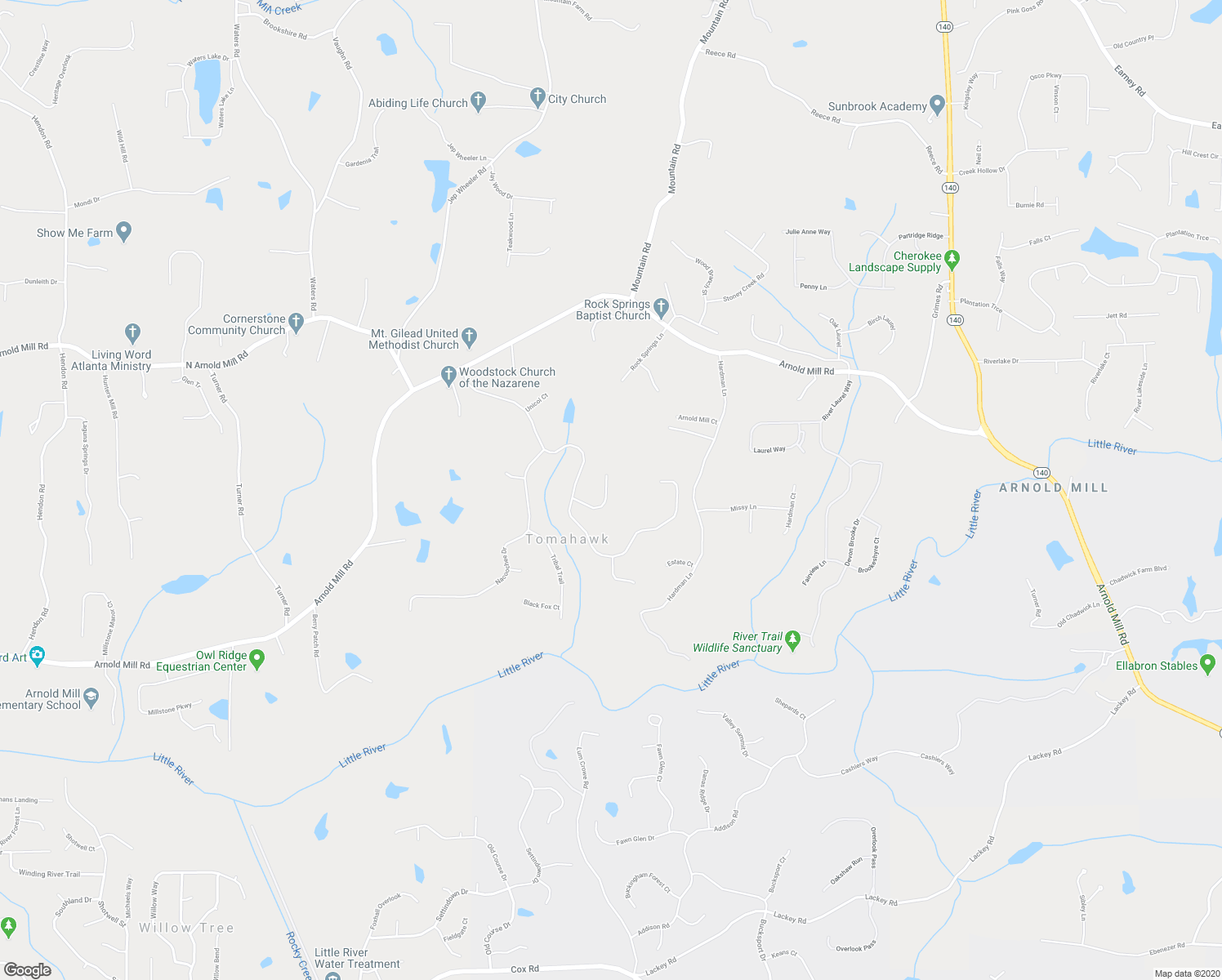 map of restaurants, bars, coffee shops, grocery stores, and more near 510 Chieftain Court in Woodstock
