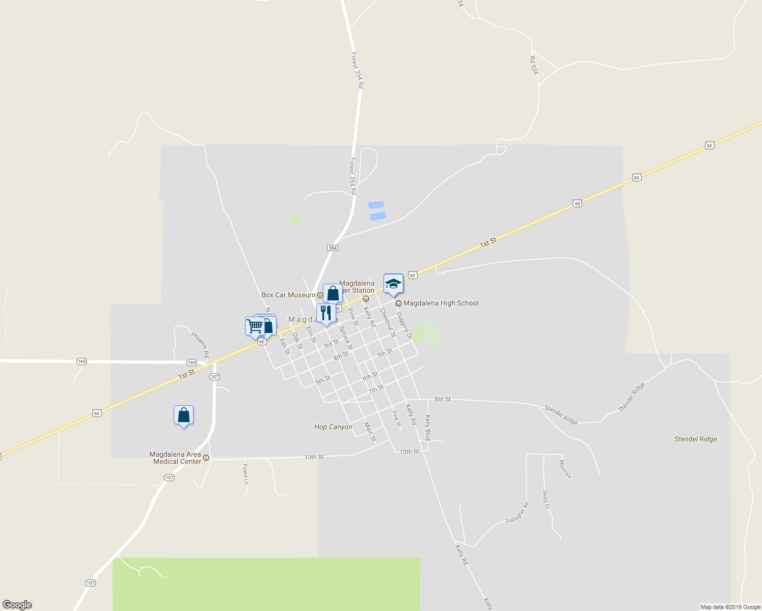 map of restaurants, bars, coffee shops, grocery stores, and more near Chestnut St & 2nd St in Magdalena
