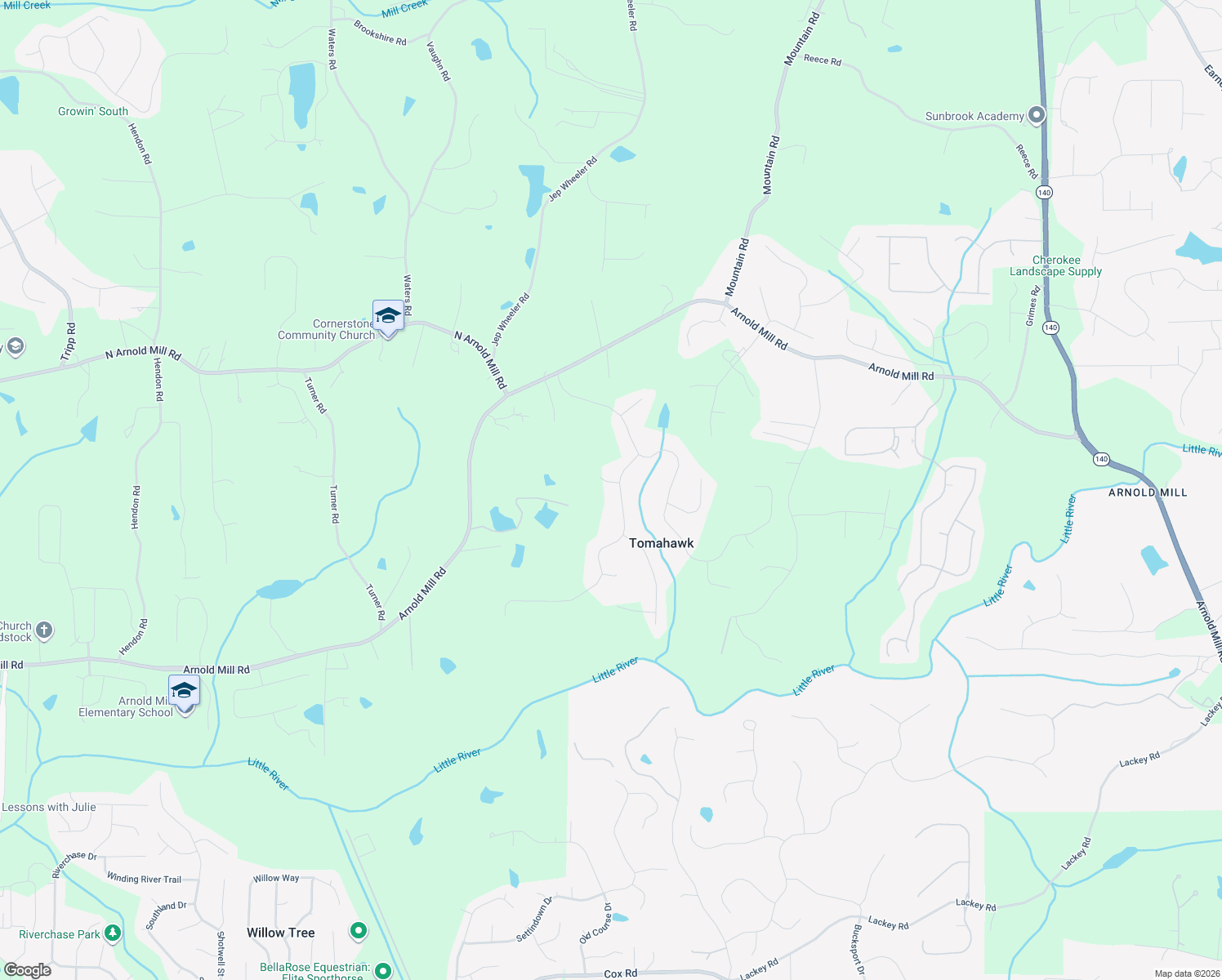 map of restaurants, bars, coffee shops, grocery stores, and more near 207 Nacoochee Drive in Woodstock