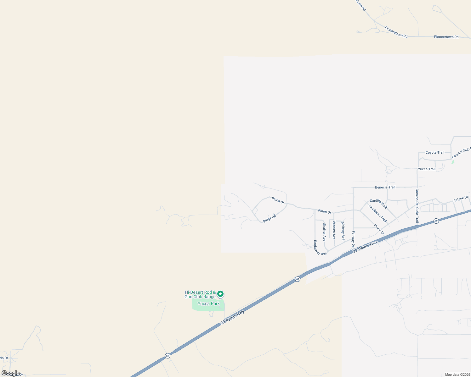 map of restaurants, bars, coffee shops, grocery stores, and more near 53734 Ridge Road in Yucca Valley