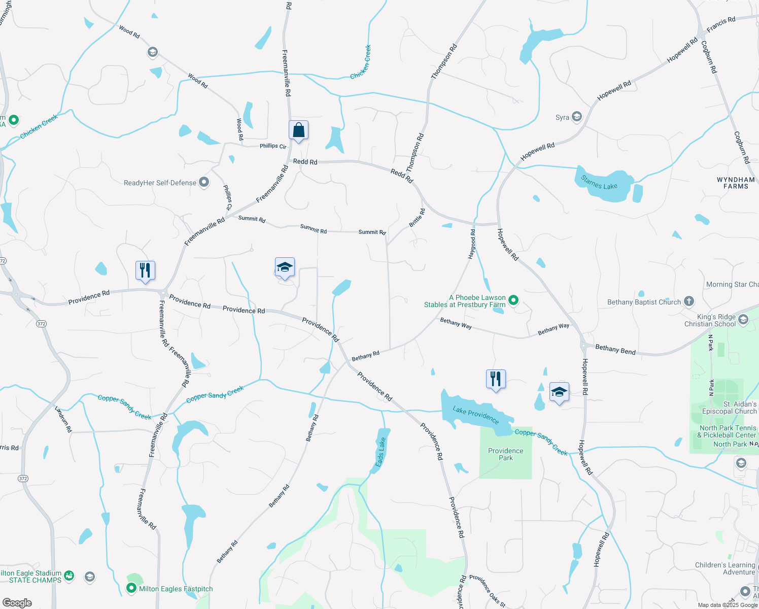 map of restaurants, bars, coffee shops, grocery stores, and more near 13720 Brittle Road in Alpharetta