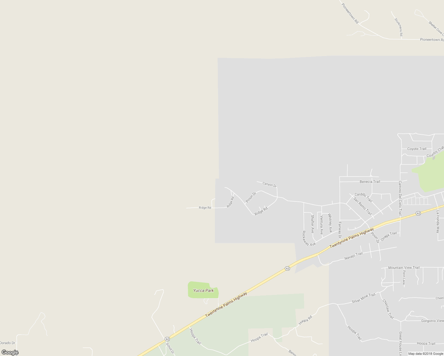 map of restaurants, bars, coffee shops, grocery stores, and more near 53734 Ridge Road in Yucca Valley