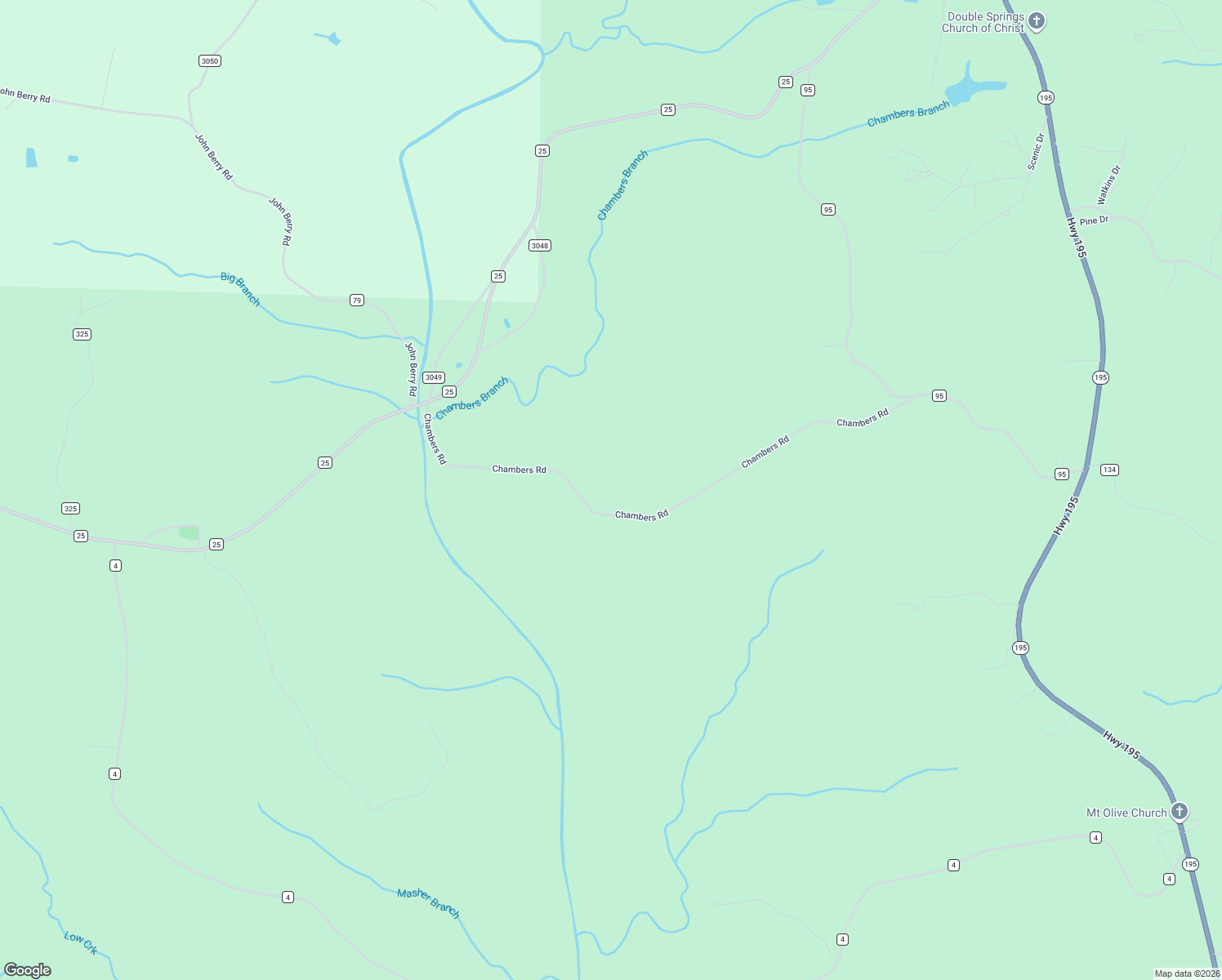 map of restaurants, bars, coffee shops, grocery stores, and more near Chambers Road in Double Springs