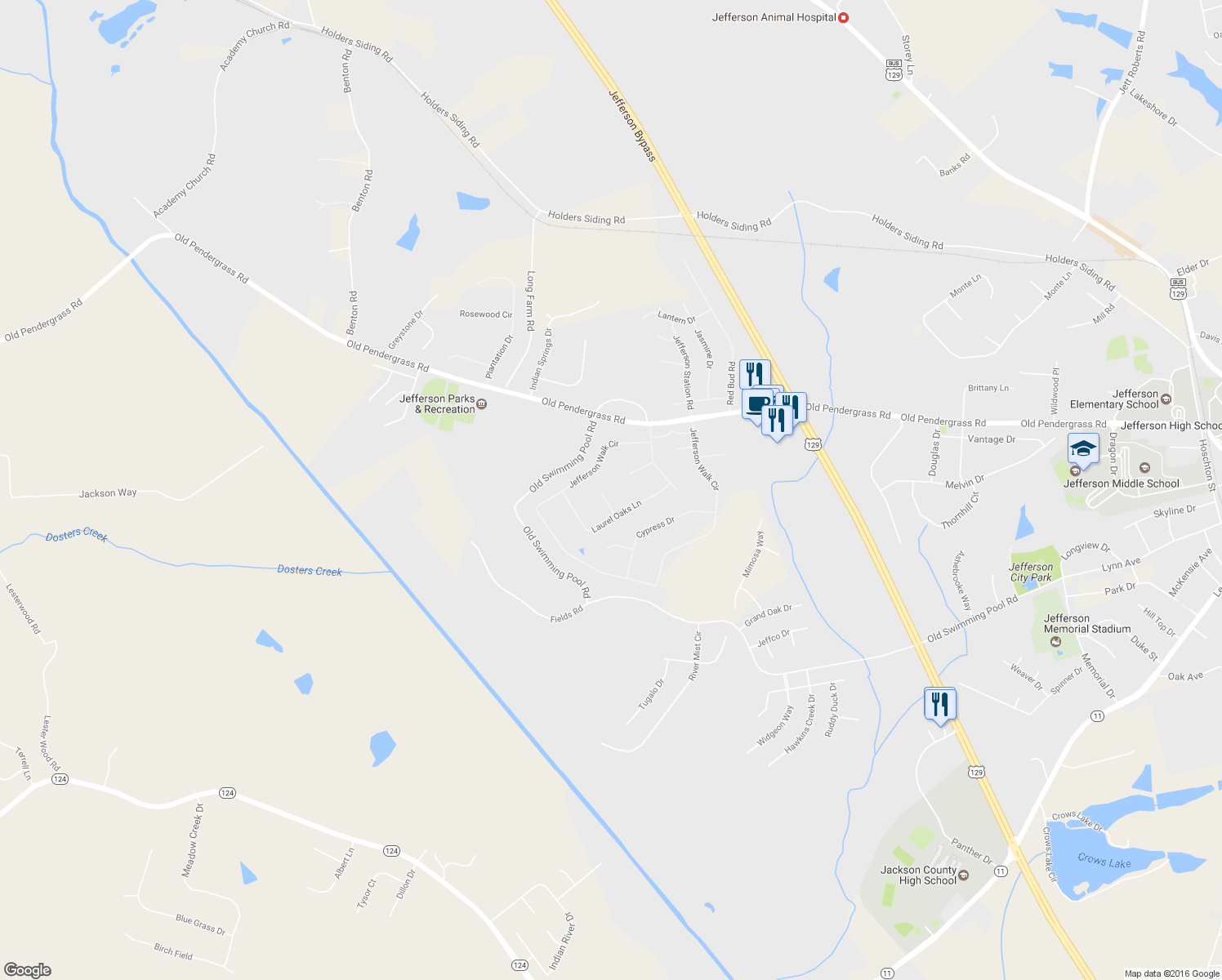 map of restaurants, bars, coffee shops, grocery stores, and more near 74 Wisteria Place in Jefferson