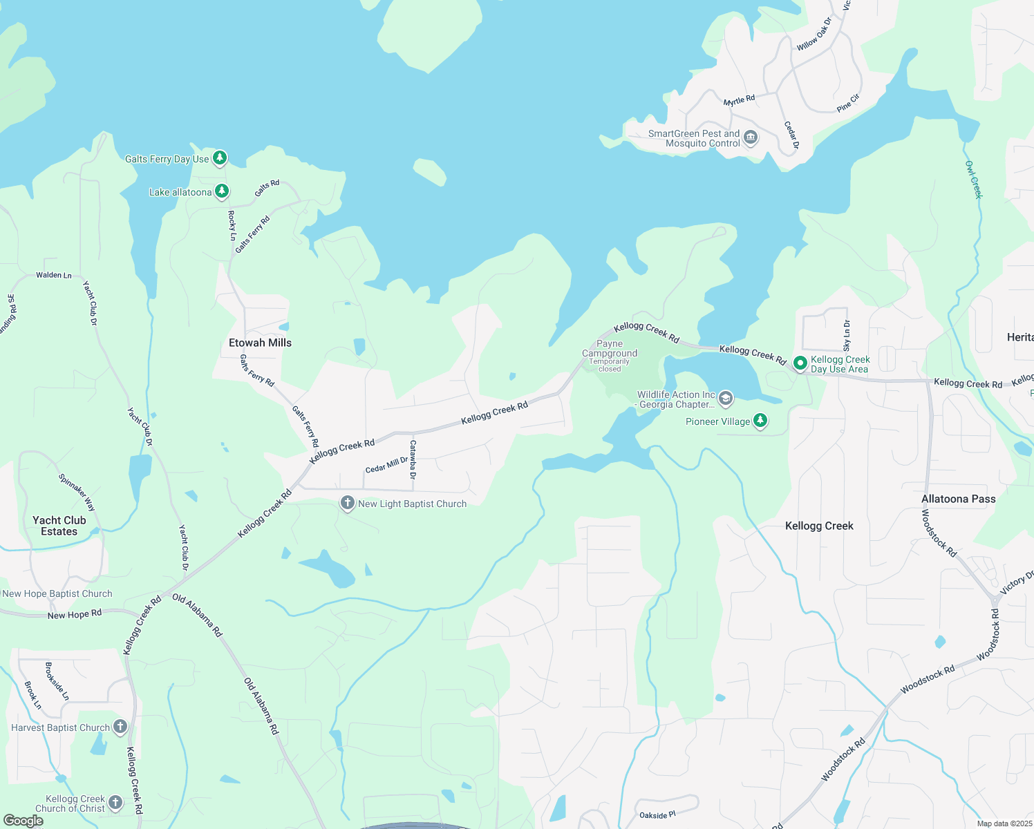 map of restaurants, bars, coffee shops, grocery stores, and more near 2675 Kellogg Creek Road in Acworth