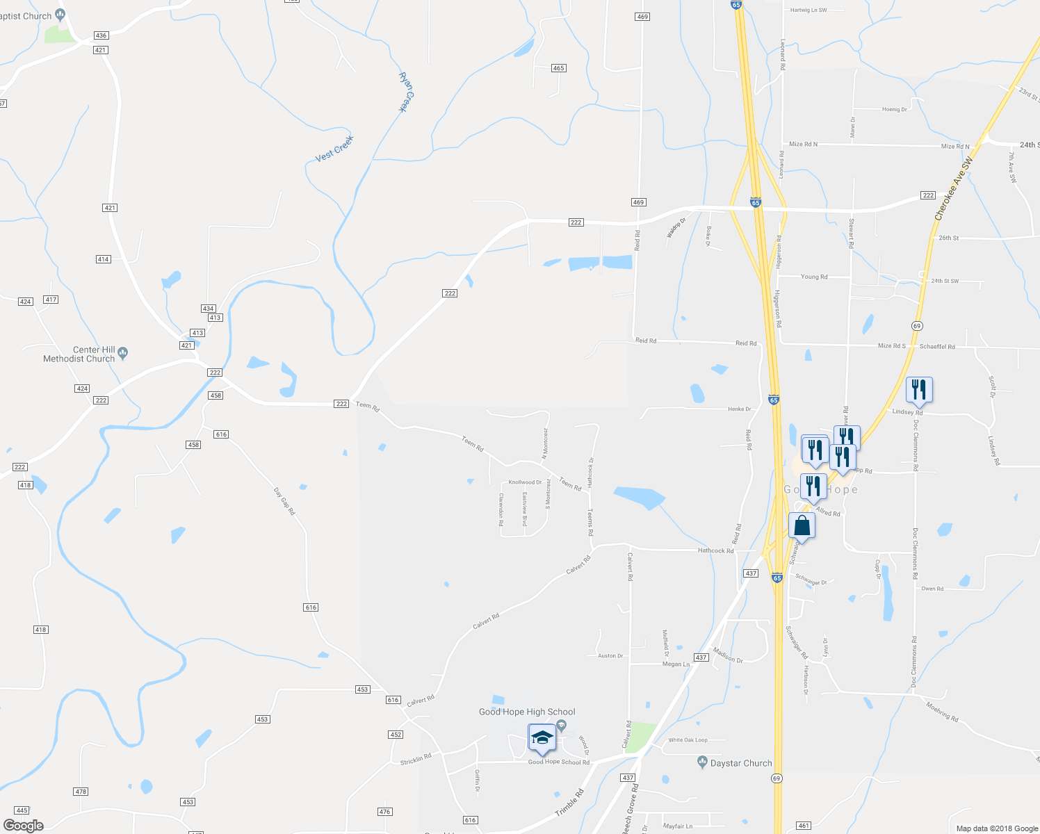 map of restaurants, bars, coffee shops, grocery stores, and more near 110 North Montcrest in Good Hope