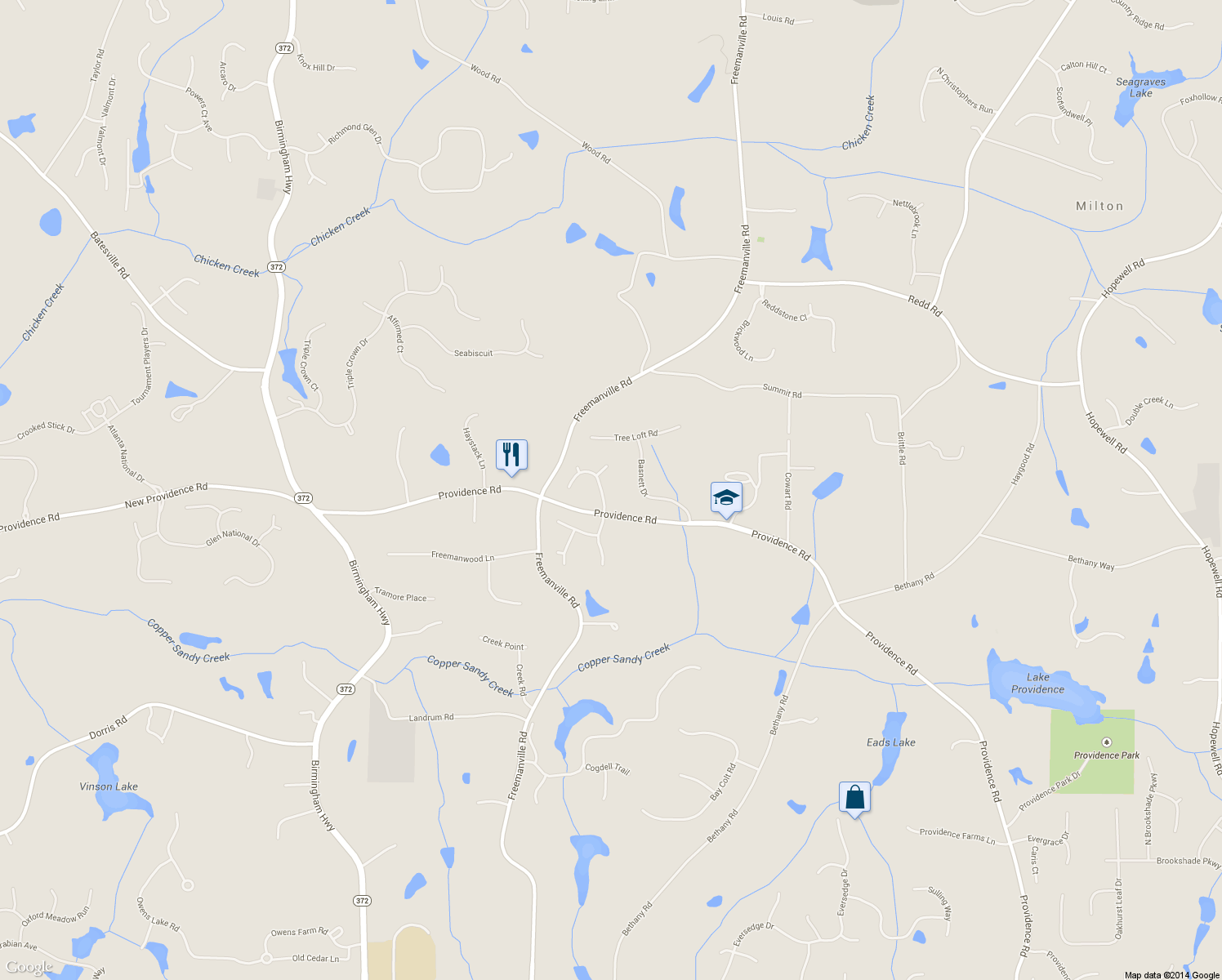 map of restaurants, bars, coffee shops, grocery stores, and more near 525 North Burgess Trail in Alpharetta