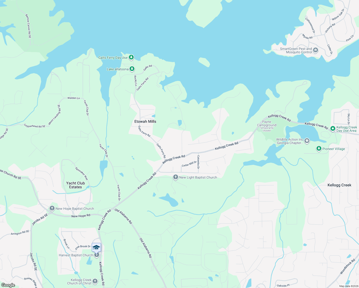 map of restaurants, bars, coffee shops, grocery stores, and more near 6844 Yachting Way in Acworth