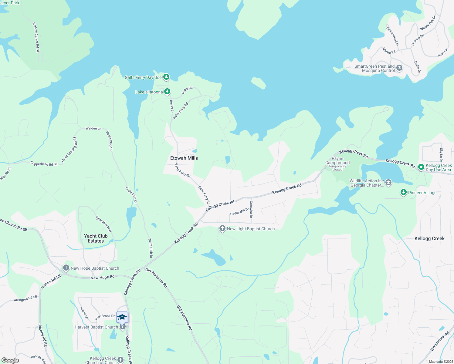 map of restaurants, bars, coffee shops, grocery stores, and more near 6839 Yachting Way in Acworth