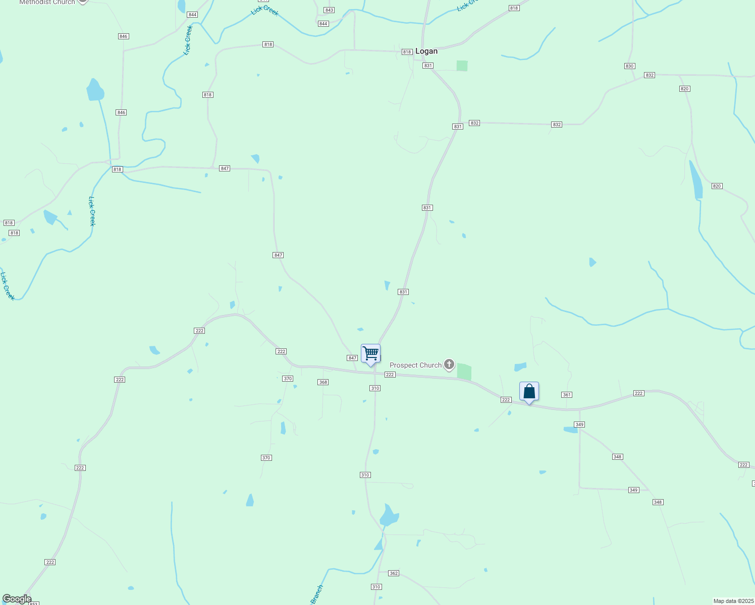 map of restaurants, bars, coffee shops, grocery stores, and more near 5830 County Road 831 in Logan