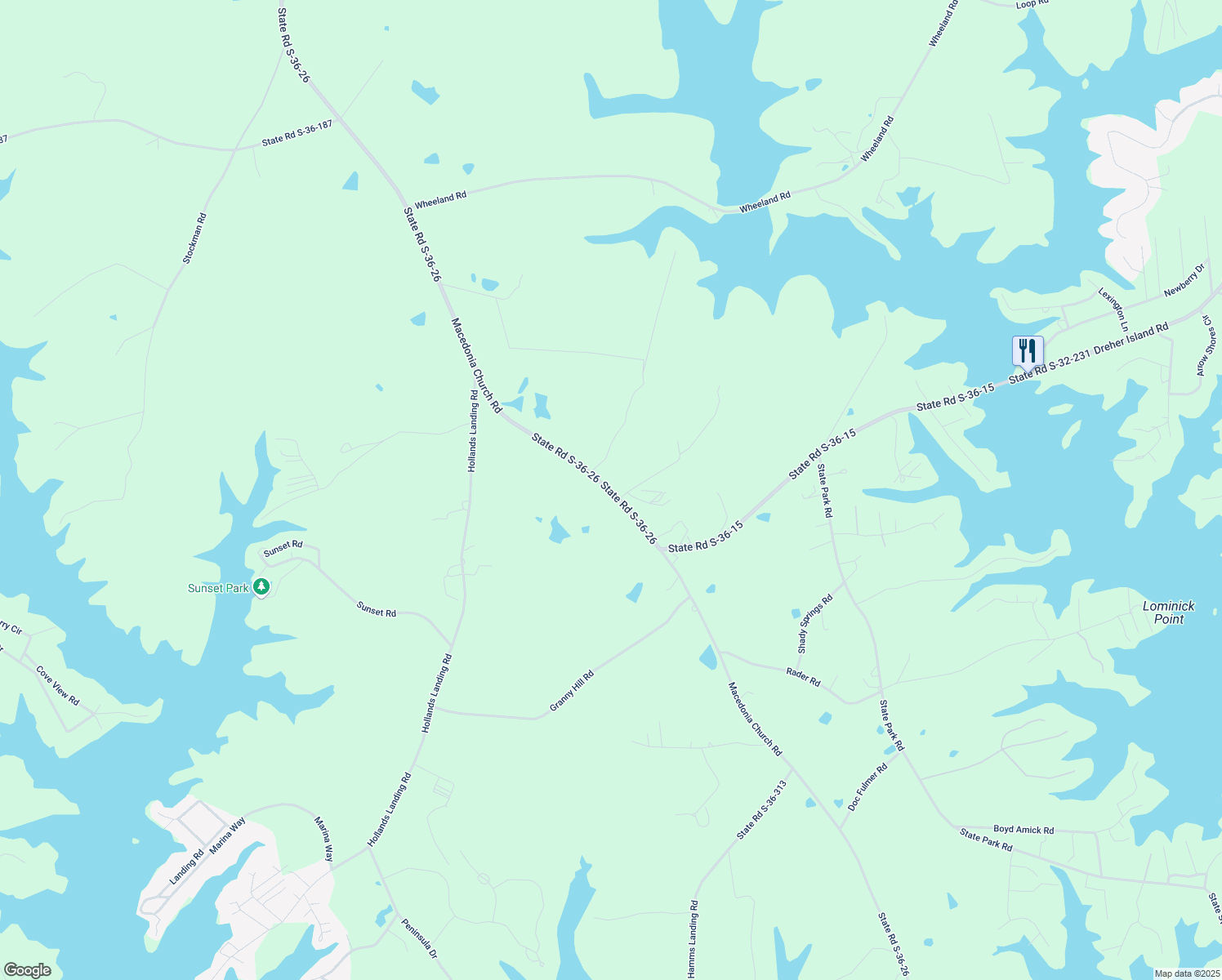 map of restaurants, bars, coffee shops, grocery stores, and more near 2484 Macedonia Church Road in Prosperity