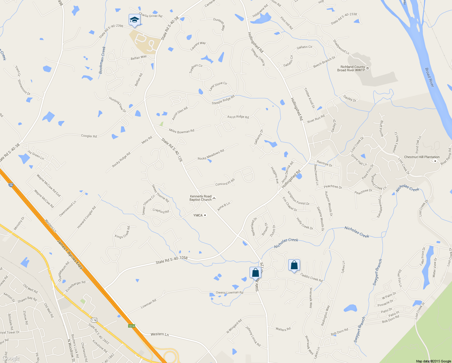 map of restaurants, bars, coffee shops, grocery stores, and more near 213 Concord Place Road in Irmo
