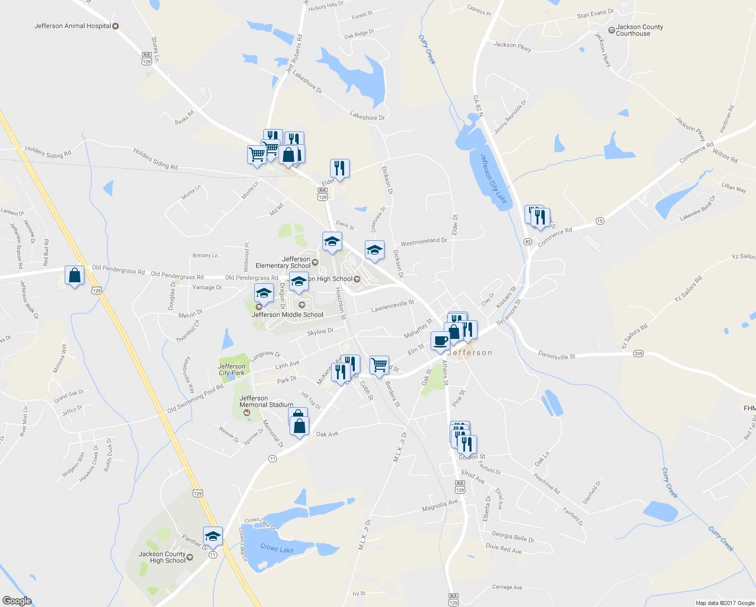 map of restaurants, bars, coffee shops, grocery stores, and more near 210 Lawrenceville Street in Jefferson