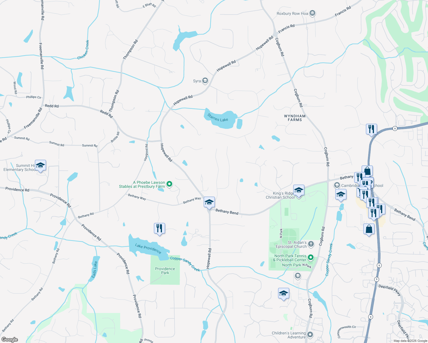 map of restaurants, bars, coffee shops, grocery stores, and more near 13890 Bethany Oaks Pointe in Alpharetta