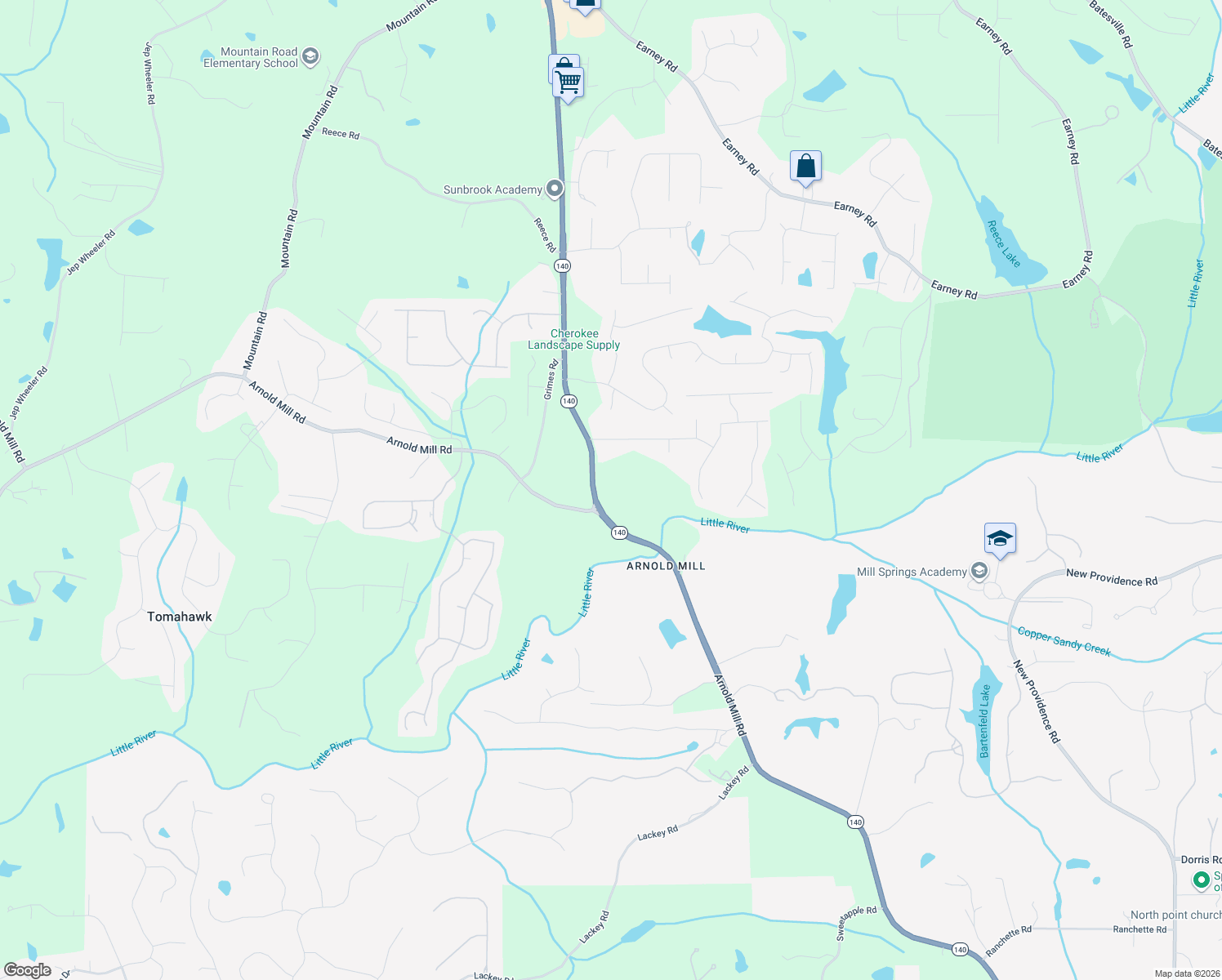 map of restaurants, bars, coffee shops, grocery stores, and more near 10625 Hickory Flat Highway in Woodstock