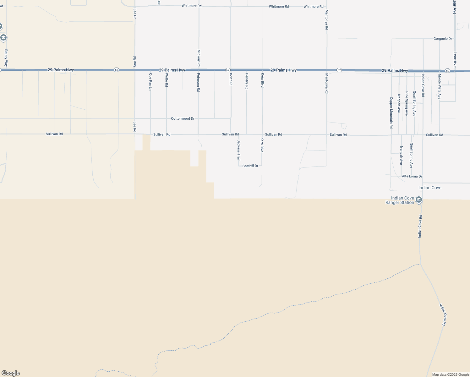 map of restaurants, bars, coffee shops, grocery stores, and more near Jackass Trail in Twentynine Palms