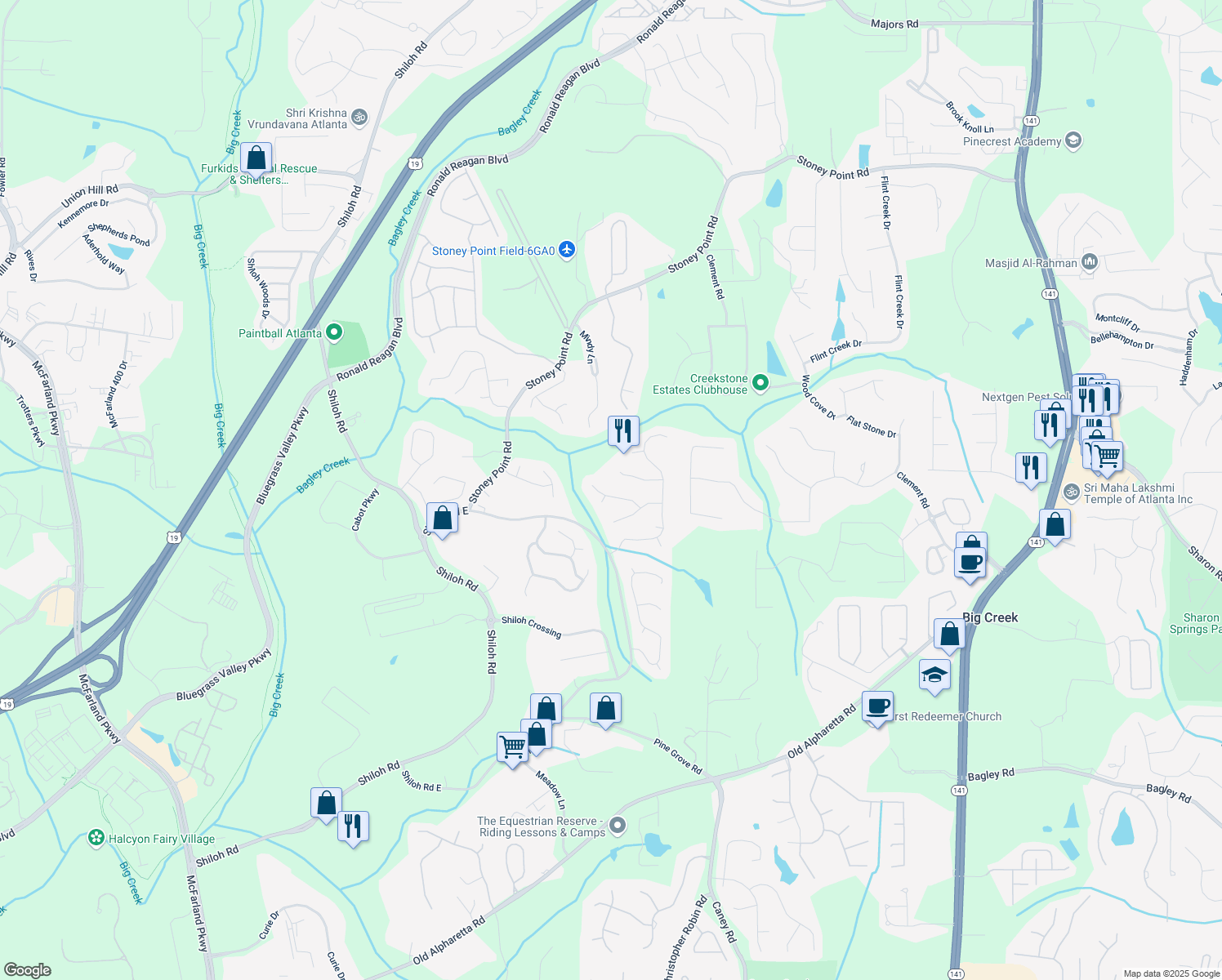 map of restaurants, bars, coffee shops, grocery stores, and more near 6770 Ulster Ct in Alpharetta