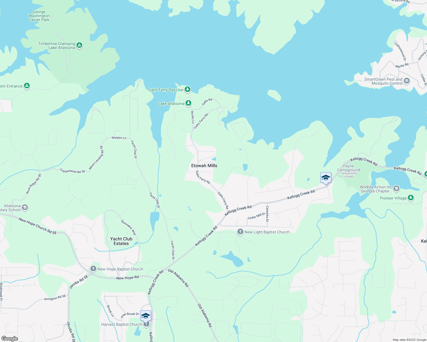 map of restaurants, bars, coffee shops, grocery stores, and more near 130 Cherokee Way in Acworth